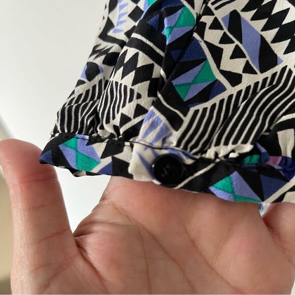 Yumi Kim Multicolor 100% Silk All Over Geometric Pattern Long Sleeve Short Dress - Picture 6 of 10